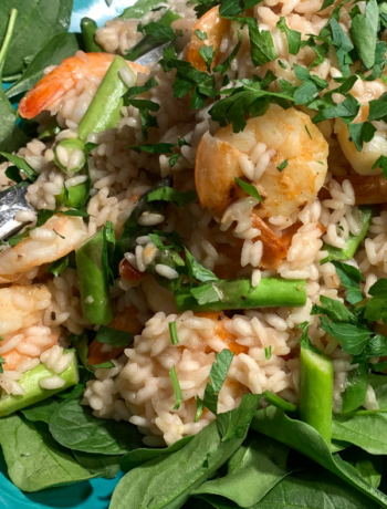 Green Goddess Risotto with Asparagus and Prawns