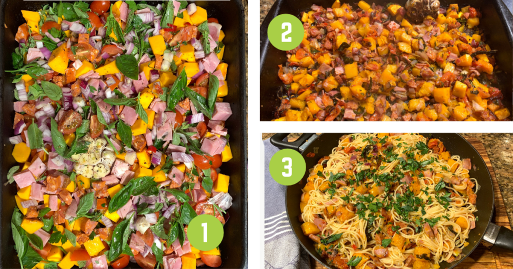 Steps for making Butternut ,Bacon Chorizo and Fetta Pasta