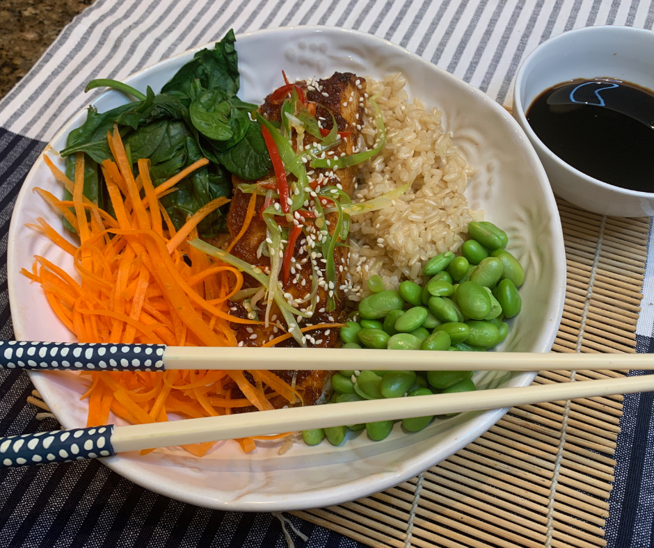 Teriyaki Baked Salmon Bowl Food